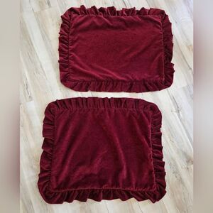 Ethan Allen Victorian Renaissance Deep Red Velvet Ruffle Euro Pillow Sham Set 2